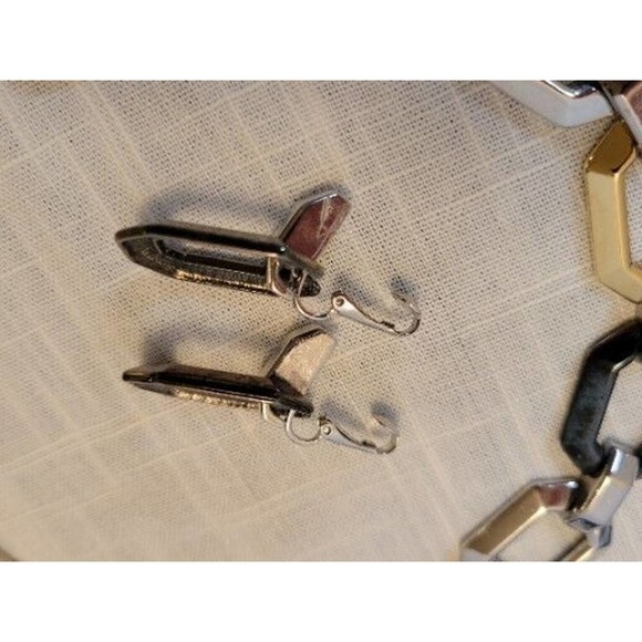 Retro Necklace Set Chunky Brutalist Chain Choker Bracelet Earring Tri Tone - Picture 6 of 12